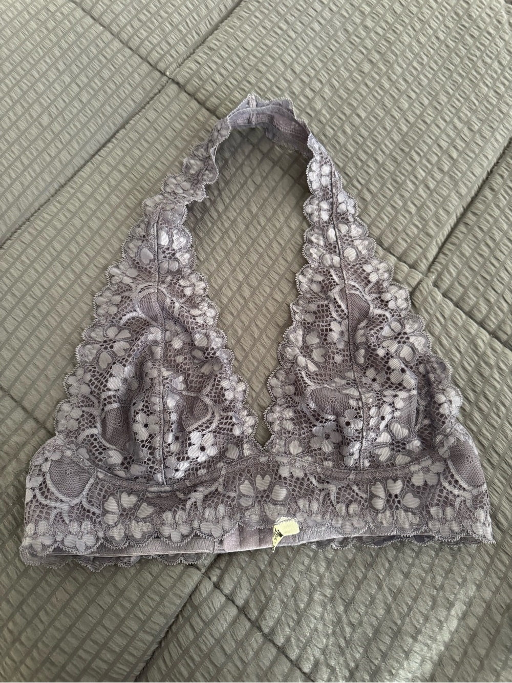 Free People Floral Lace Halter Bralette in Light Gray